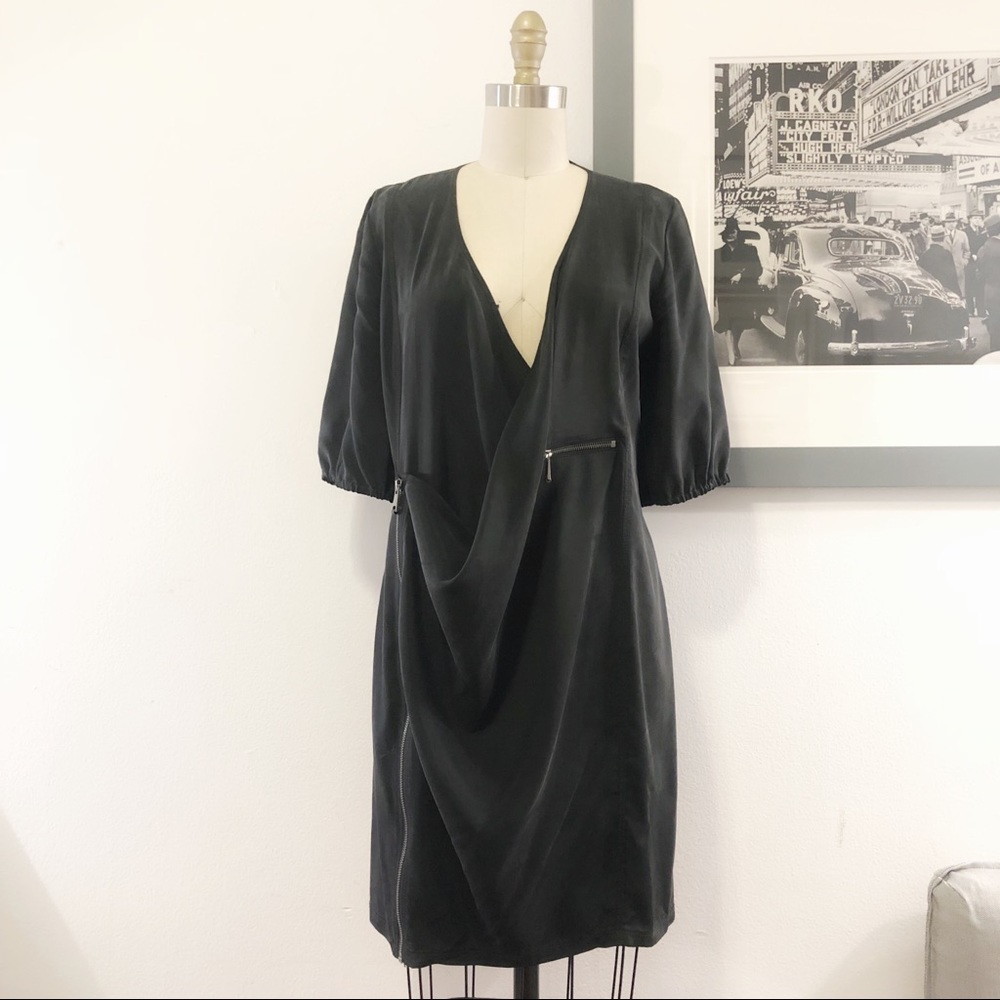 Andrew Marc Asymmetrical Zip Draped Dress -Black 6